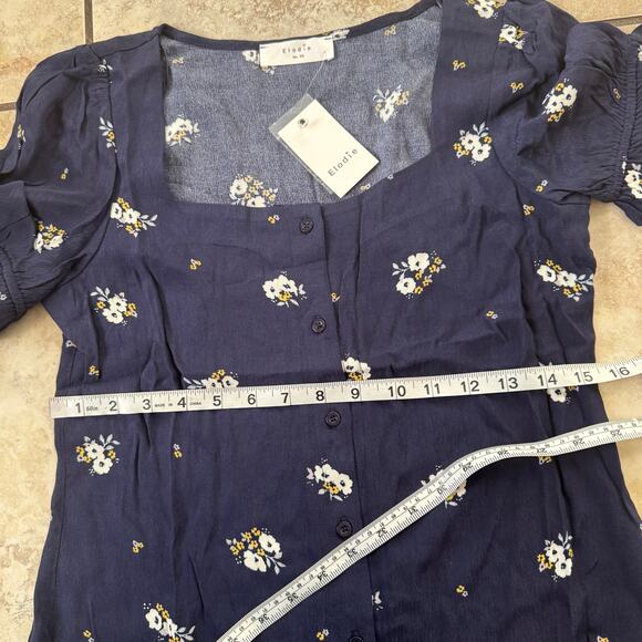 Elodie Women's Size XS Navy Blue Floral Puff Sleeve Button Up Blouse Top NWT - Picture 6 of 9